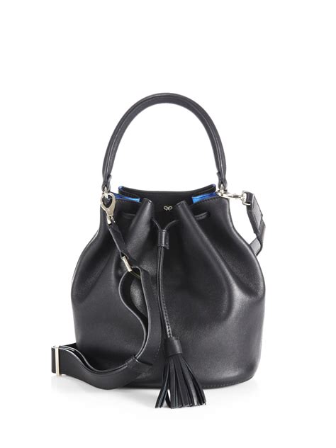 Black Leather Bucket Bag 